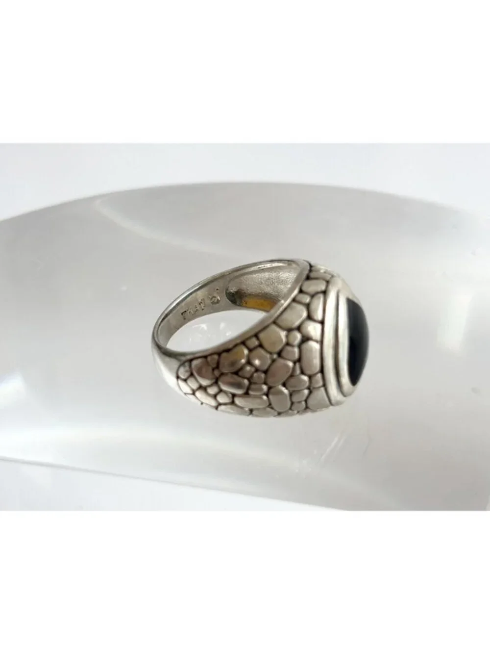 Heart Black Onyx Tortoise Shell Pattern Sterling Silver 925 Vintage Ring sz 6.5